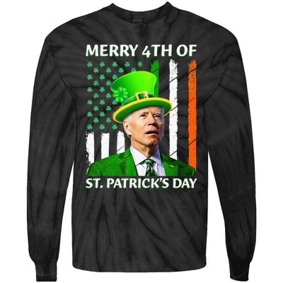 Merry 4th Of St Patrick's Day Funny Leprechaun Joe Biden  Tie-Dye Long Sleeve Shirt