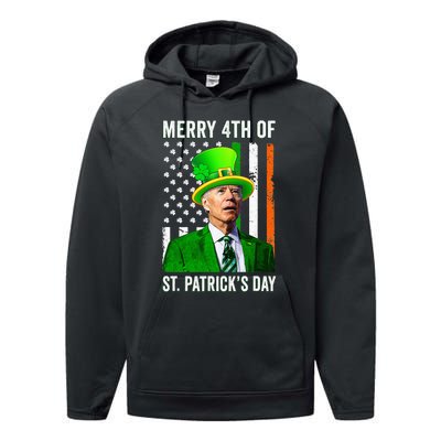 Merry 4th Of St Patrick's Day Joe Biden Leprechaun Hat  Performance Fleece Hoodie