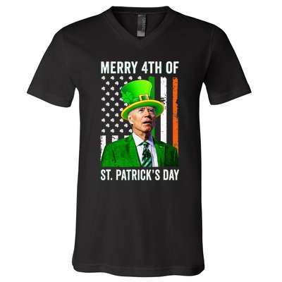 Merry 4th Of St Patrick's Day Joe Biden Leprechaun Hat  V-Neck T-Shirt