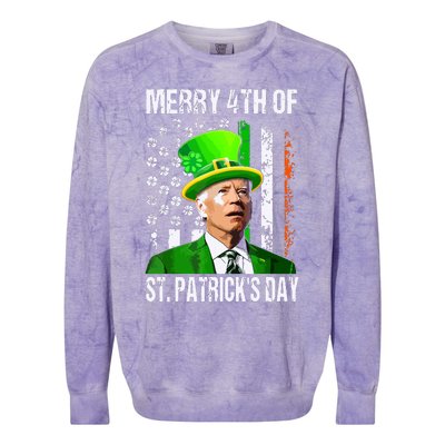 Merry 4th Of St Patricks Day Funny Joe Biden Leprechaun Hat Colorblast Crewneck Sweatshirt