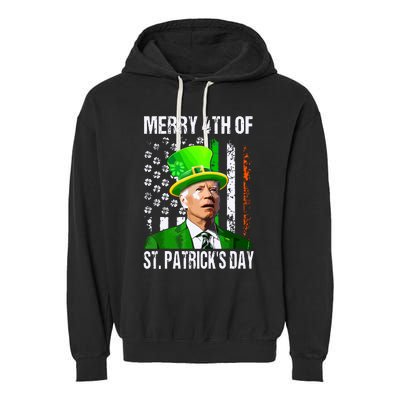 Merry 4th Of St Patricks Day Funny Joe Biden Leprechaun Hat Garment-Dyed Fleece Hoodie