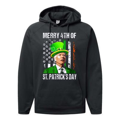 Merry 4th Of St Patricks Day Funny Joe Biden Leprechaun Hat Performance Fleece Hoodie