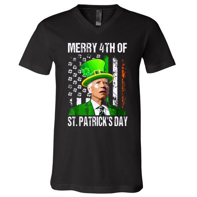 Merry 4th Of St Patricks Day Funny Joe Biden Leprechaun Hat V-Neck T-Shirt