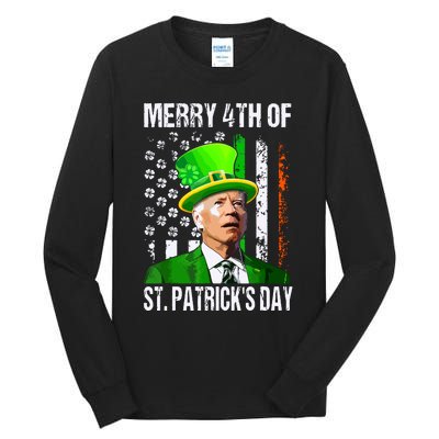 Merry 4th Of St Patricks Day Funny Joe Biden Leprechaun Hat Tall Long Sleeve T-Shirt