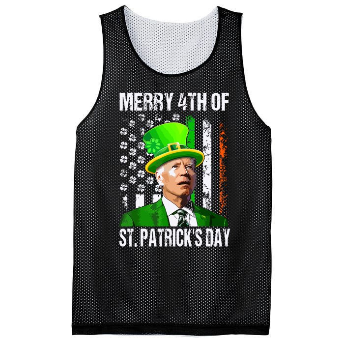 Merry 4th Of St Patricks Day Funny Joe Biden Leprechaun Hat Mesh Reversible Basketball Jersey Tank