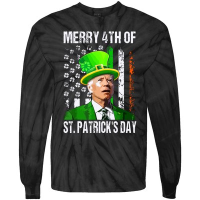 Merry 4th Of St Patricks Day Funny Joe Biden Leprechaun Hat Tie-Dye Long Sleeve Shirt