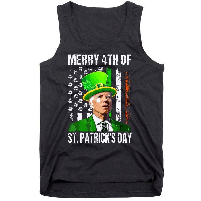 Merry 4th Of St Patricks Day Funny Joe Biden Leprechaun Hat Tank Top