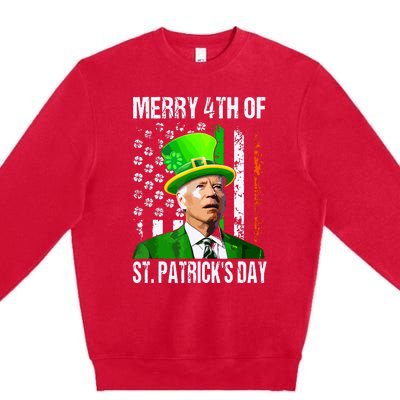 Merry 4th Of St Patricks Day Funny Joe Biden Leprechaun Hat Premium Crewneck Sweatshirt