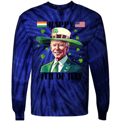 Merry 4th Of Easter Funny Joe Biden St Patricks Day Confused Tie-Dye Long Sleeve Shirt