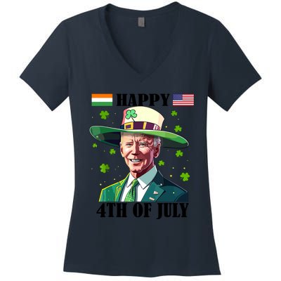 Merry 4th Of Easter Funny Joe Biden St Patricks Day Confused Women's V-Neck T-Shirt