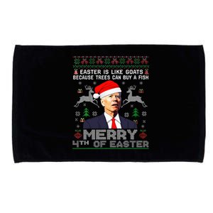 Merry 4th Of Easter Funny Biden Ugly Christmas Sweater Microfiber Hand Towel