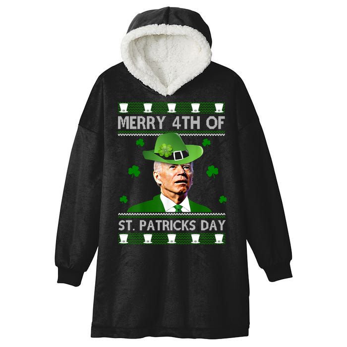 Merry 4th Of St Patrick's Day Funny Joe Biden Hooded Wearable Blanket