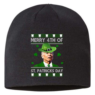 Merry 4th Of St Patrick's Day Funny Joe Biden Sustainable Beanie