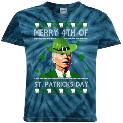 Merry 4th Of St Patrick's Day Funny Joe Biden Kids Tie-Dye T-Shirt