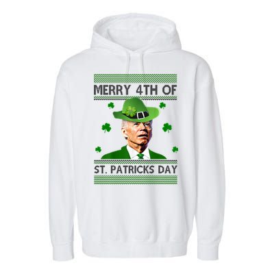 Merry 4th Of St Patrick's Day Funny Joe Biden Garment-Dyed Fleece Hoodie