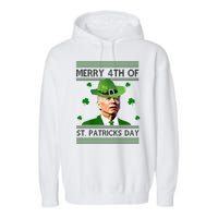 Merry 4th Of St Patrick's Day Funny Joe Biden Garment-Dyed Fleece Hoodie