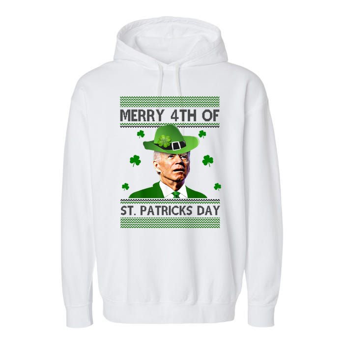 Merry 4th Of St Patrick's Day Funny Joe Biden Garment-Dyed Fleece Hoodie