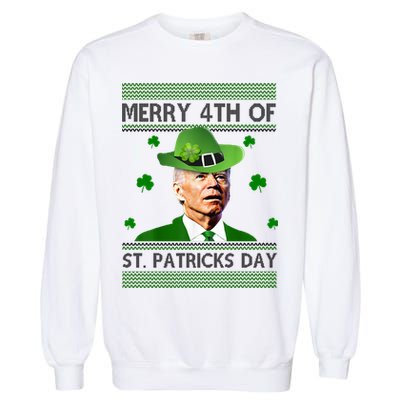 Merry 4th Of St Patrick's Day Funny Joe Biden Garment-Dyed Sweatshirt