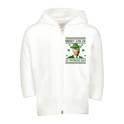 Merry 4th Of St Patrick's Day Funny Joe Biden Toddler Zip Fleece Hoodie