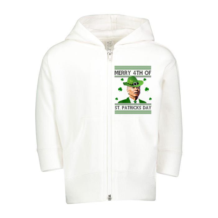 Merry 4th Of St Patrick's Day Funny Joe Biden Toddler Zip Fleece Hoodie