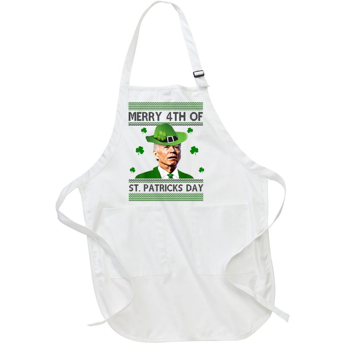 Merry 4th Of St Patrick's Day Funny Joe Biden Full-Length Apron With Pockets