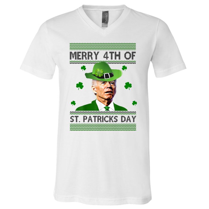 Merry 4th Of St Patrick's Day Funny Joe Biden V-Neck T-Shirt