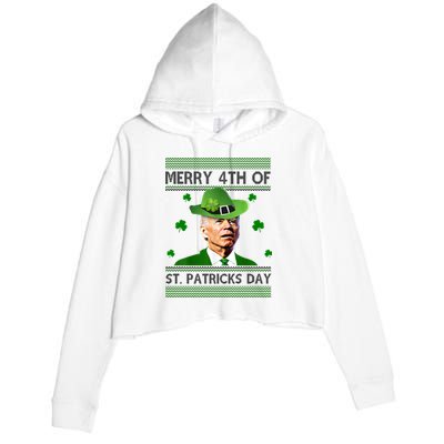 Merry 4th Of St Patrick's Day Funny Joe Biden Crop Fleece Hoodie