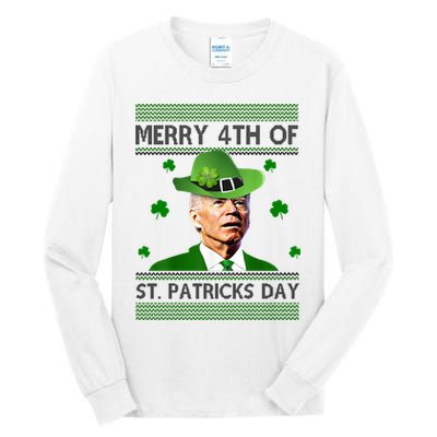 Merry 4th Of St Patrick's Day Funny Joe Biden Tall Long Sleeve T-Shirt