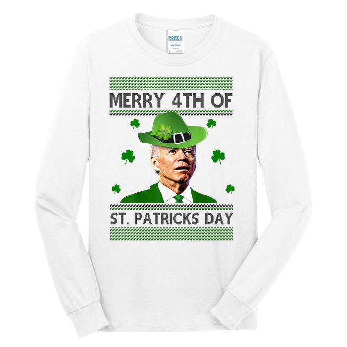 Merry 4th Of St Patrick's Day Funny Joe Biden Tall Long Sleeve T-Shirt