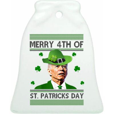 Merry 4th Of St Patrick's Day Funny Joe Biden Ceramic Bell Ornament