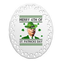 Merry 4th Of St Patrick's Day Funny Joe Biden Ceramic Oval Ornament