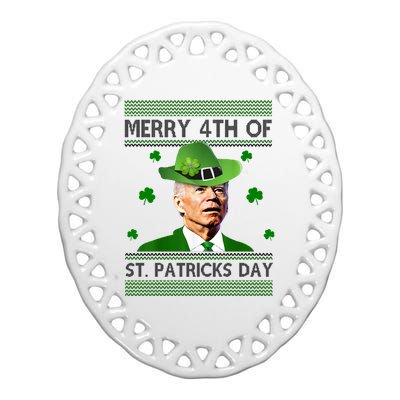 Merry 4th Of St Patrick's Day Funny Joe Biden Ceramic Oval Ornament