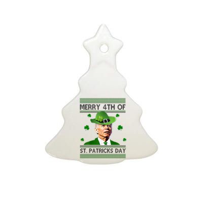 Merry 4th Of St Patrick's Day Funny Joe Biden Ceramic Tree Ornament