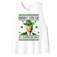 Merry 4th Of St Patrick's Day Funny Joe Biden Women's Racerback Cropped Tank