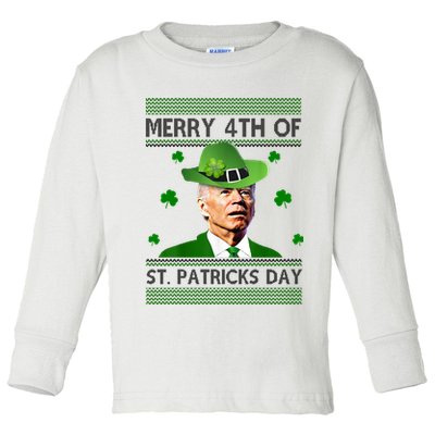 Merry 4th Of St Patrick's Day Funny Joe Biden Toddler Long Sleeve Shirt
