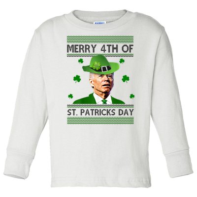 Merry 4th Of St Patrick's Day Funny Joe Biden Toddler Long Sleeve Shirt