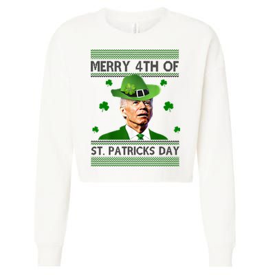 Merry 4th Of St Patrick's Day Funny Joe Biden Cropped Pullover Crew