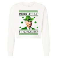 Merry 4th Of St Patrick's Day Funny Joe Biden Cropped Pullover Crew