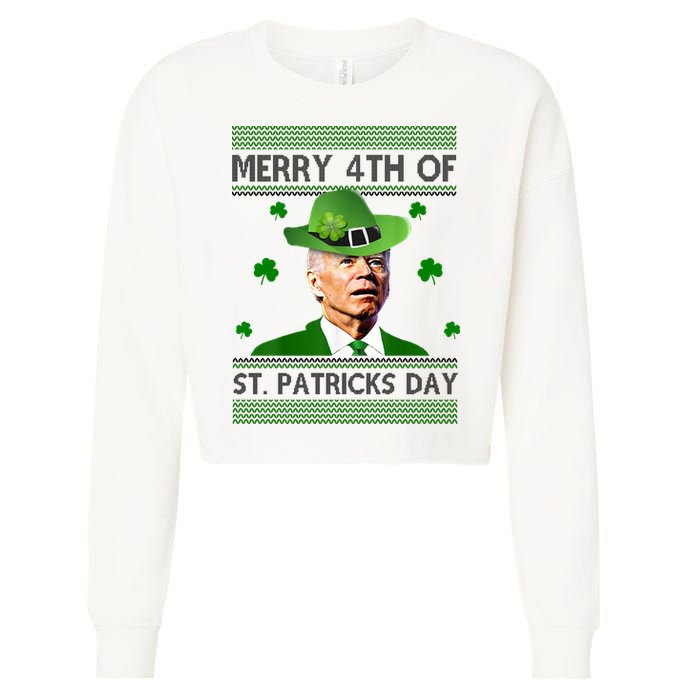 Merry 4th Of St Patrick's Day Funny Joe Biden Cropped Pullover Crew