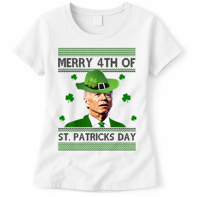 Merry 4th Of St Patrick's Day Funny Joe Biden Womens T-Shirt