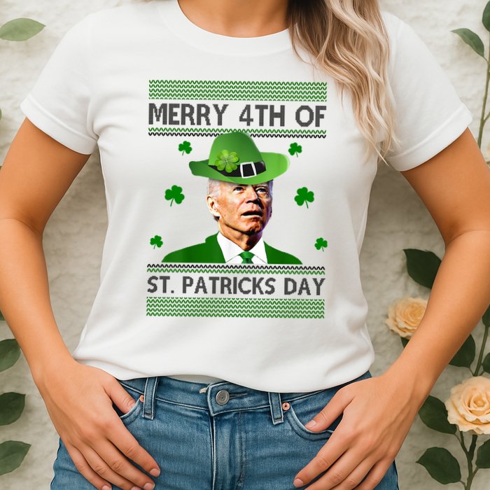 Merry 4th Of St Patrick's Day Funny Joe Biden Womens T-Shirt