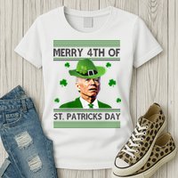 Merry 4th Of St Patrick's Day Funny Joe Biden Womens T-Shirt