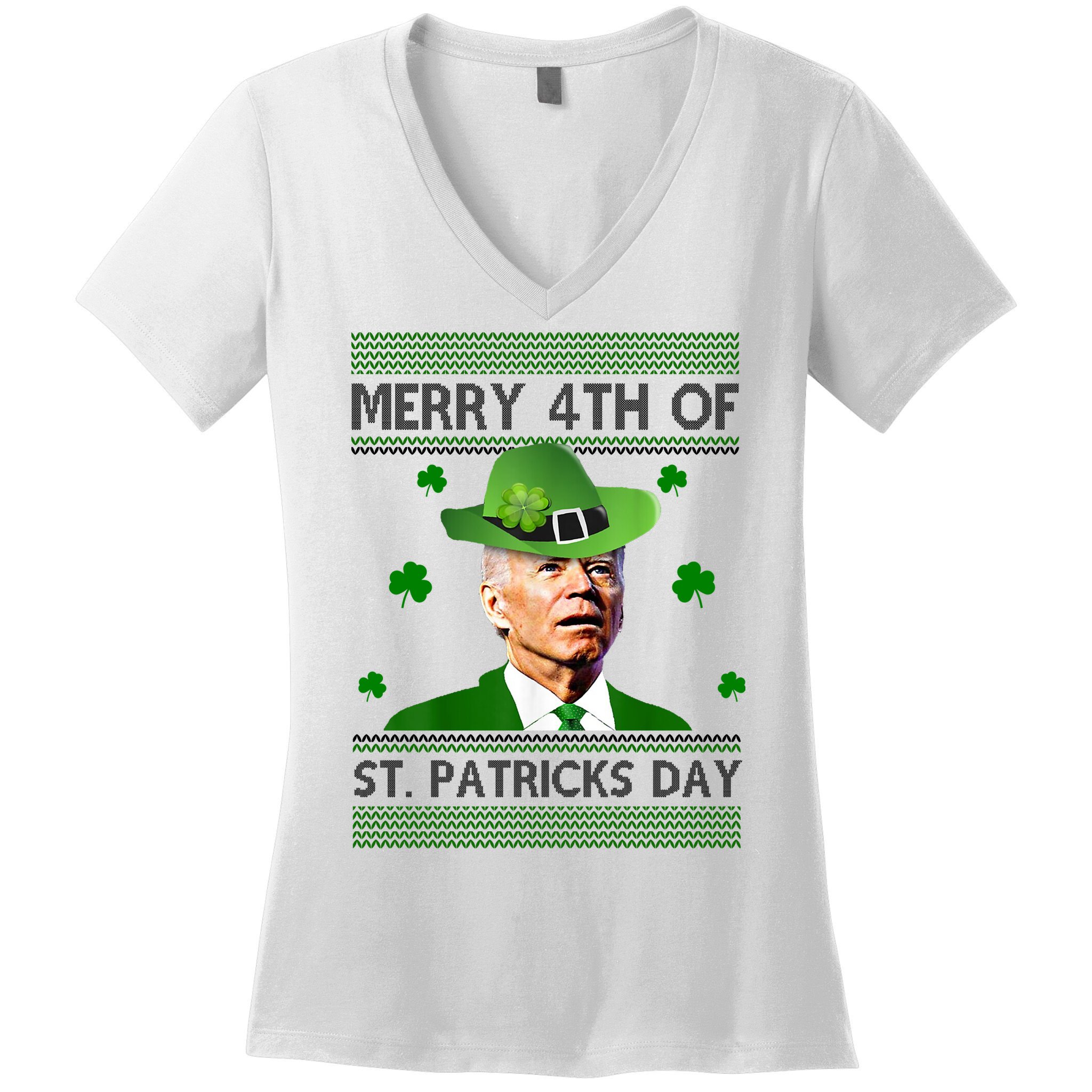 Merry 4th Of St Patrick's Day Funny Joe Biden Women's V-Neck T-Shirt