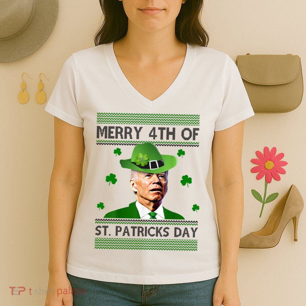 Merry 4th Of St Patrick's Day Funny Joe Biden Women's V-Neck T-Shirt