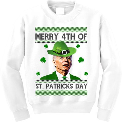 Merry 4th Of St Patrick's Day Funny Joe Biden Kids Sweatshirt