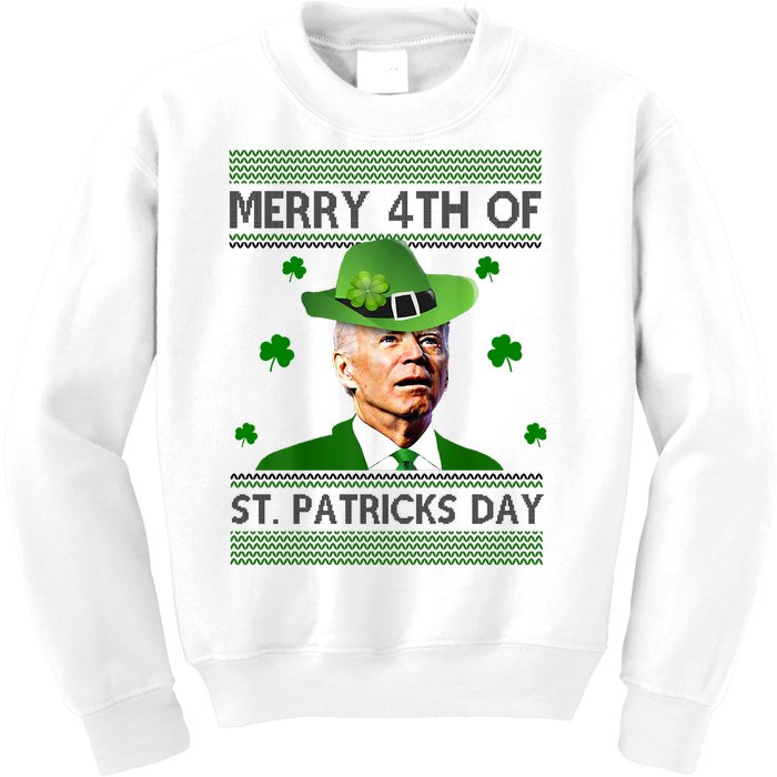 Merry 4th Of St Patrick's Day Funny Joe Biden Kids Sweatshirt