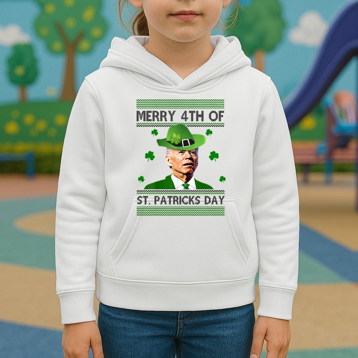 Merry 4th Of St Patrick's Day Funny Joe Biden Kids Hoodie