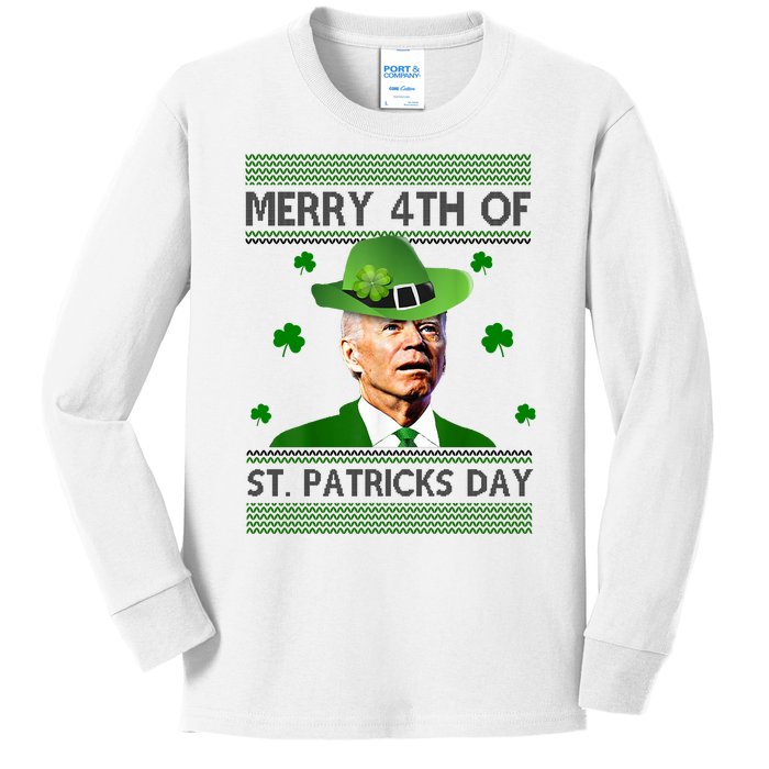 Merry 4th Of St Patrick's Day Funny Joe Biden Kids Long Sleeve Shirt