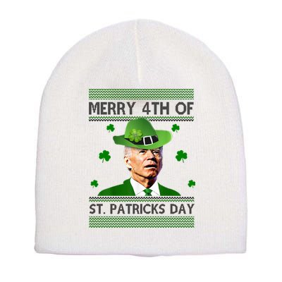 Merry 4th Of St Patrick's Day Funny Joe Biden Short Acrylic Beanie
