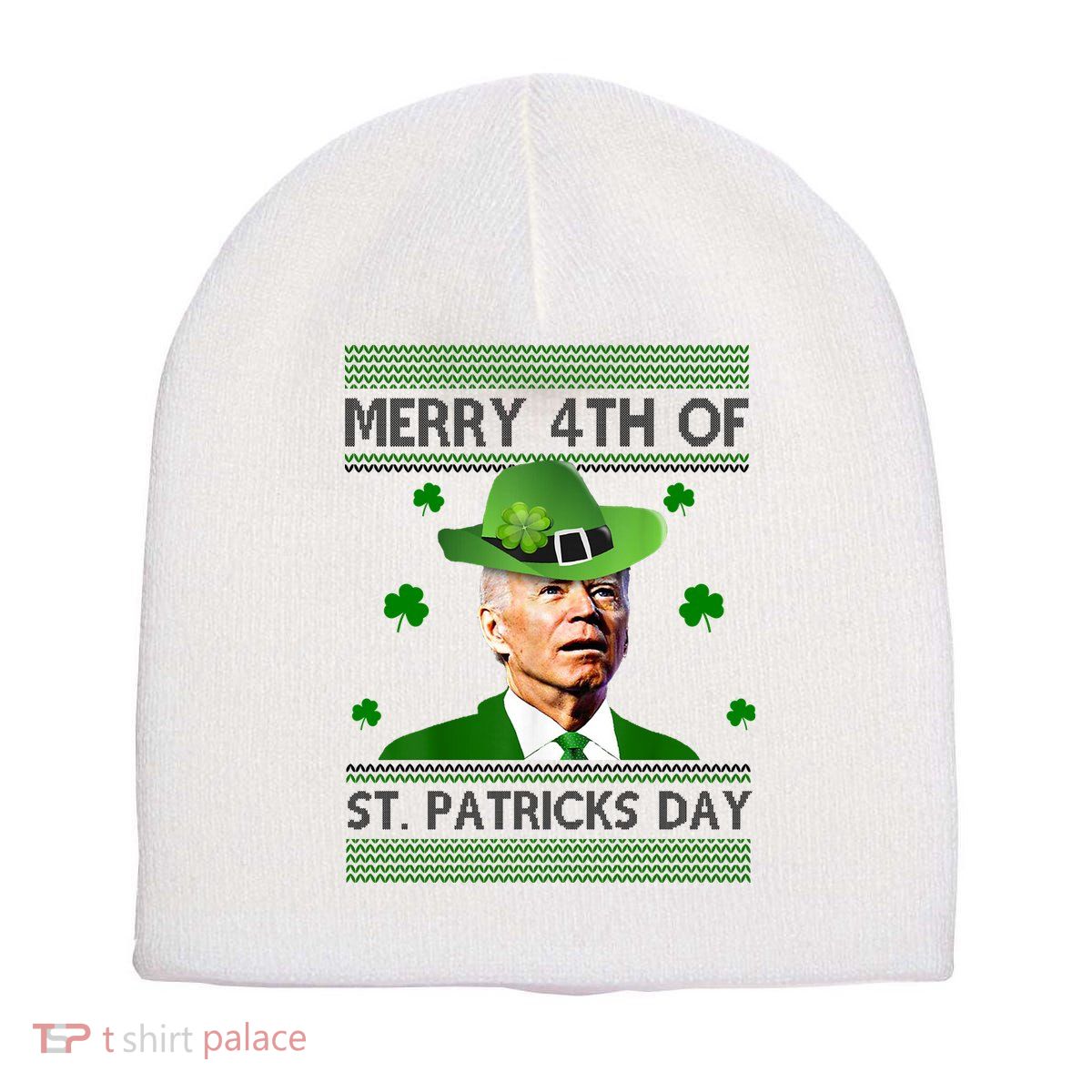 Merry 4th Of St Patrick's Day Funny Joe Biden Short Acrylic Beanie